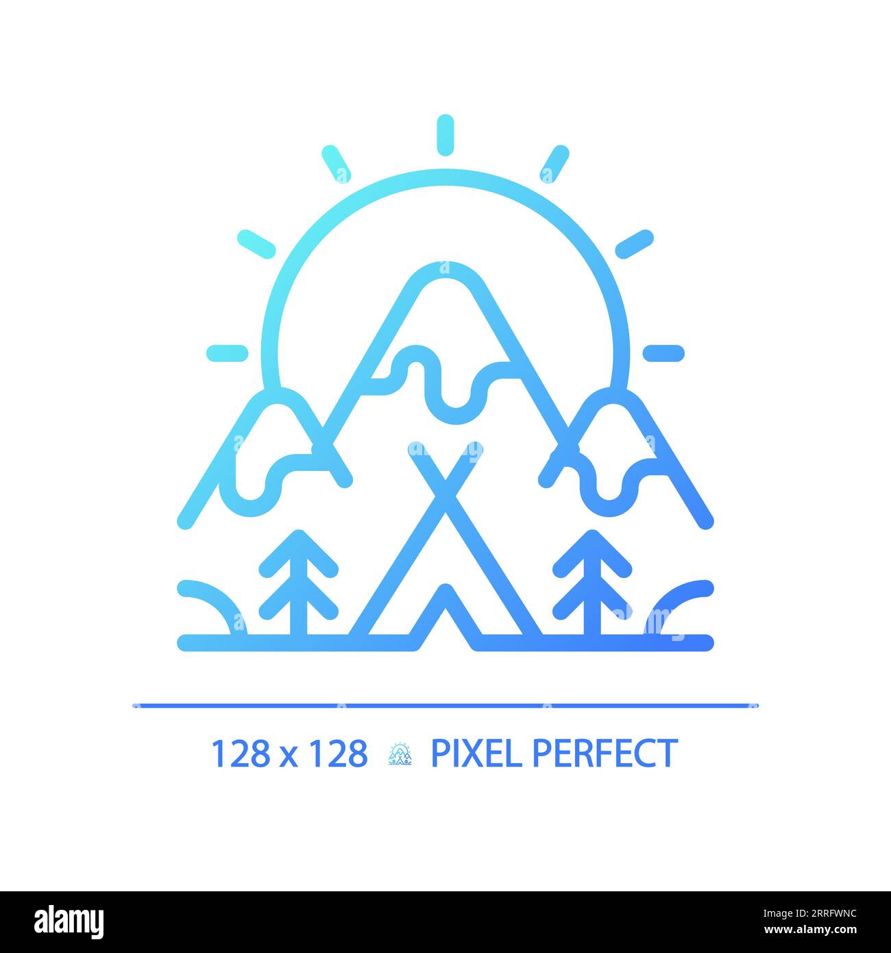 Blue gradient camping and mountain linear icon Stock Vector