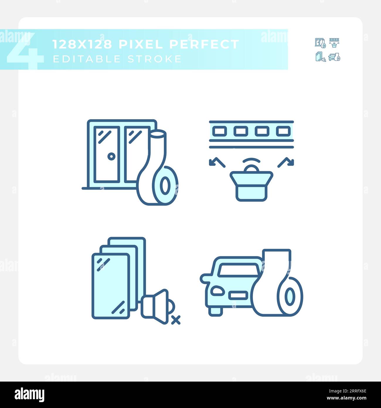 Editable pixel perfect soundproofing icons set Stock Vector