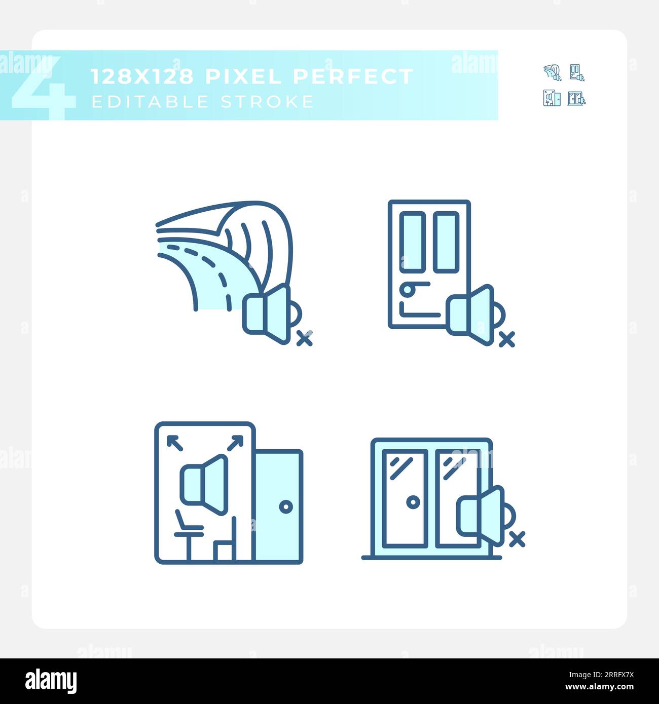 Editable pixel perfect soundproofing line icons pack Stock Vector