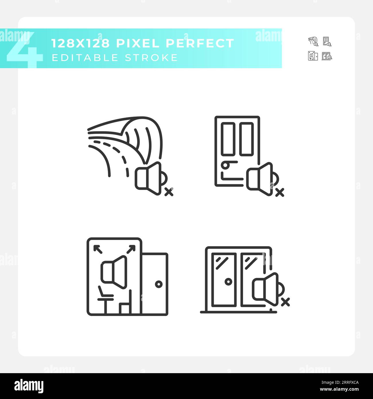 Editable pixel perfect soundproofing line icons pack Stock Vector