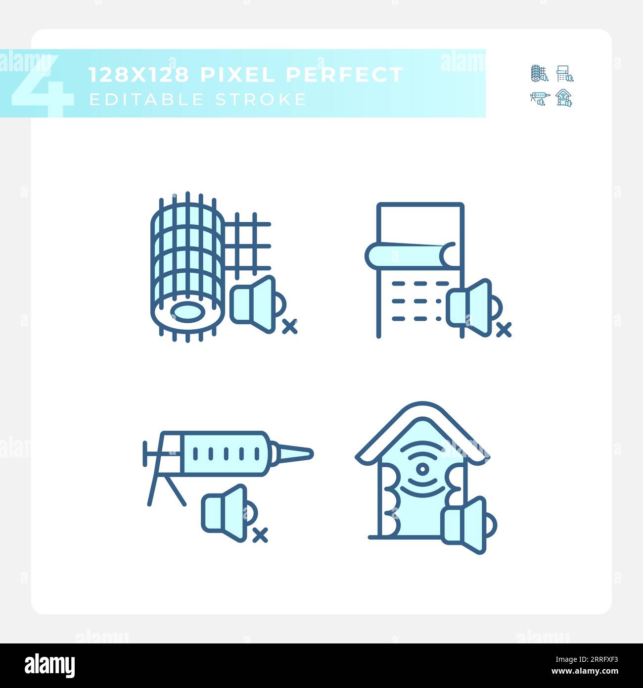 Editable pixel perfect soundproofing icons pack Stock Vector
