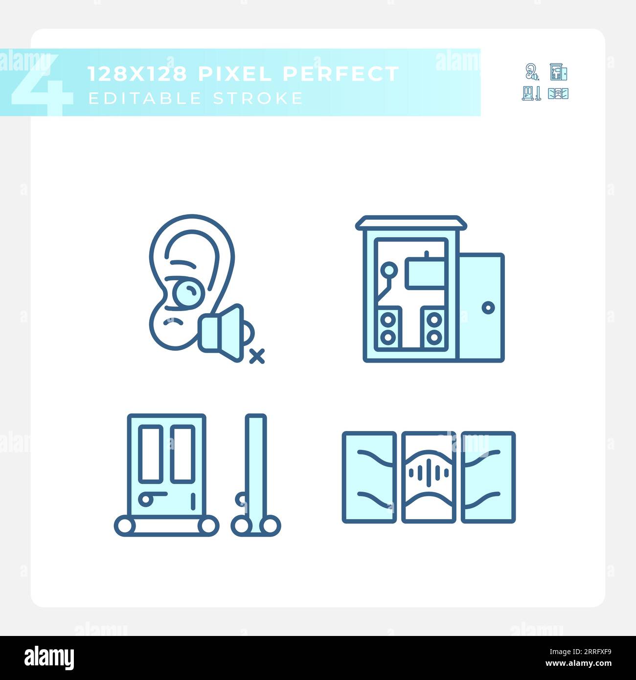 Editable pixel perfect soundproofing linear icons set Stock Vector