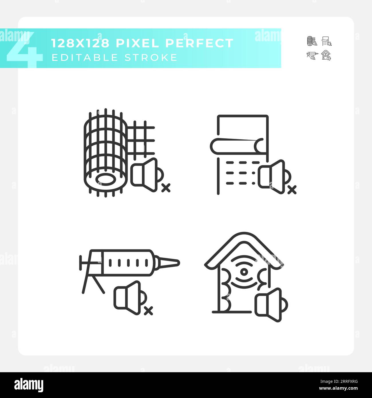 Editable pixel perfect soundproofing icons pack Stock Vector