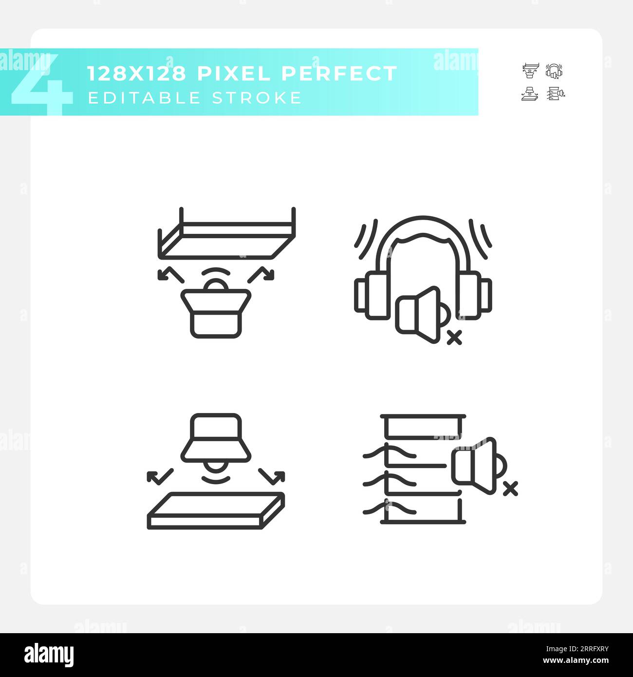 Editable pixel perfect soundproofing thin line icons set Stock Vector