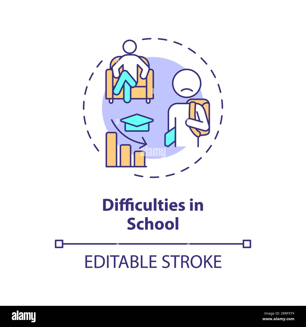 2D difficulties in school line icon concept Stock Vector