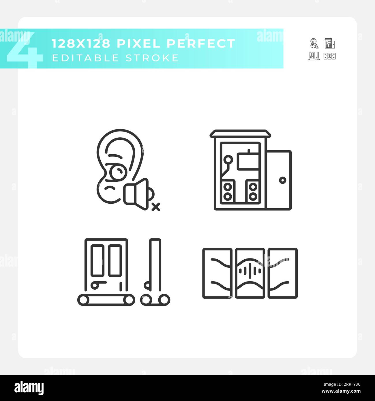 Editable pixel perfect soundproofing linear icons set Stock Vector
