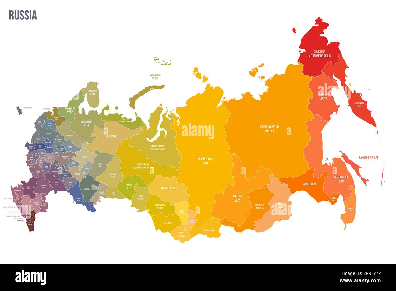 Russia political map of administrative divisions oblasts, republics