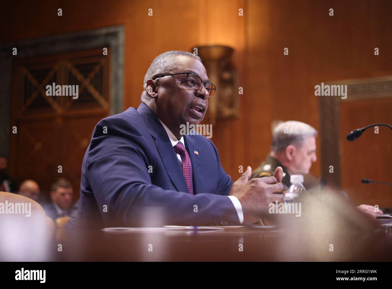 220503 -- WASHINGTON, May 3, 2022 -- U.S. Secretary of Defense Lloyd Austin Front attends a subcommittee hearing of U.S. Senate Appropriations Committee titled A review of the President s Fiscal Year 2023 funding request and budget justification for the Department of Defense on Capitol Hill in Washington, D.C., the United States, on May 3, 2022.  via Xinhua U.S.-WASHINGTON, D.C.-HEARING-LLOYD AUSTIN WinxMcNamee/Pool PUBLICATIONxNOTxINxCHN Stock Photo