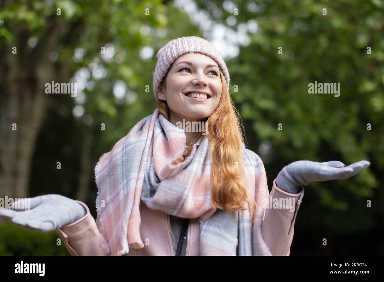 female model breathing fresh air outdoors Stock Photo Alamy