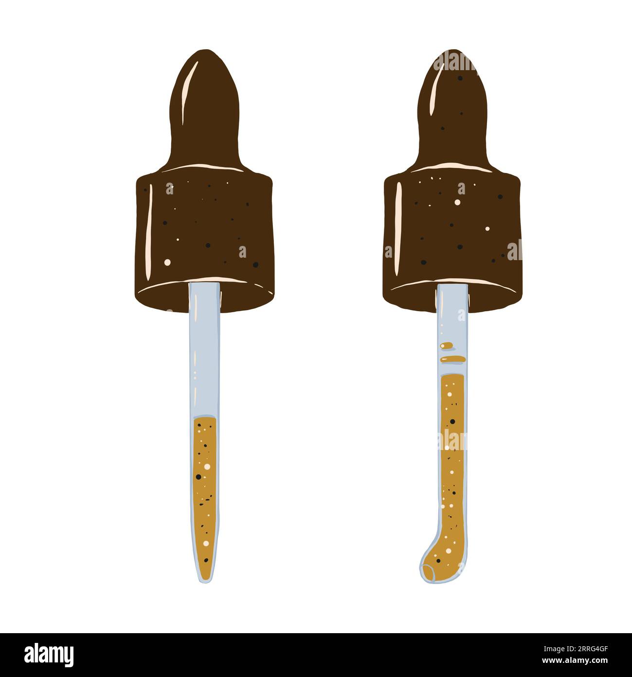 Glass pipette with drops of aromatic oil. Hand drawn illustration Stock