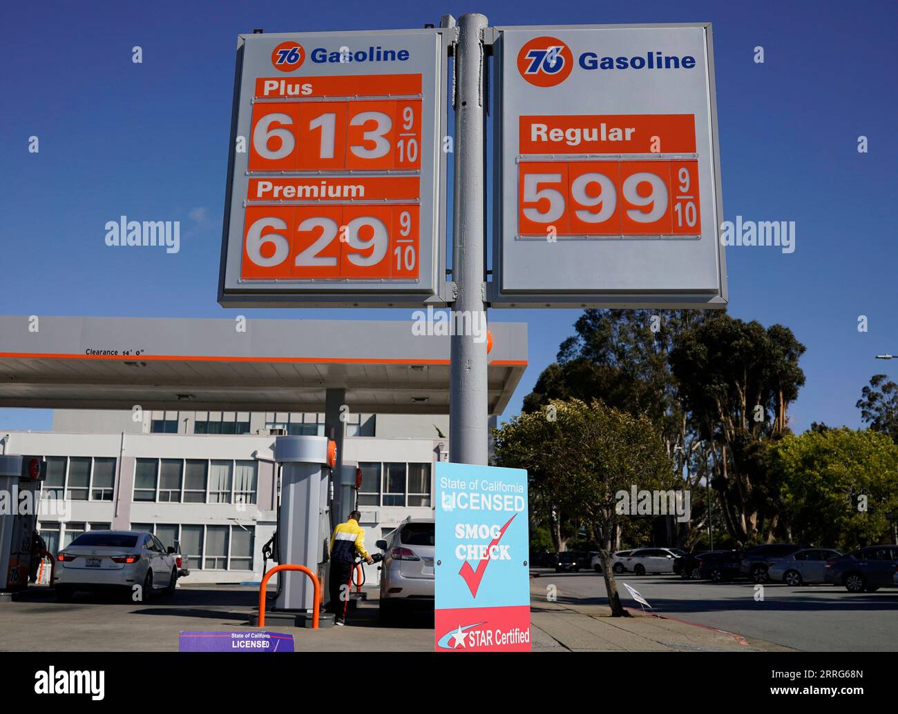 220511 -- MILLBRAE, May 11, 2022 -- Gasoline prices are displayed at a gas station in Millbrae, California, the United States, May 10, 2022. The national average prices for regular gasoline and diesel in the United States both climbed to fresh record highs Tuesday. According to the American Automobile Association AAA, which provides the latest gas price analysis based on data from 130,000 gas stations nationwide, the regular gas price rose four cents on Tuesday to 4.37 U.S. dollars a gallon, overtaking the prior record of 4.33 dollars on March 11. Photo by /Xinhua U.S.-CALIFORNIA-MILLBRAE-GASO Stock Photo