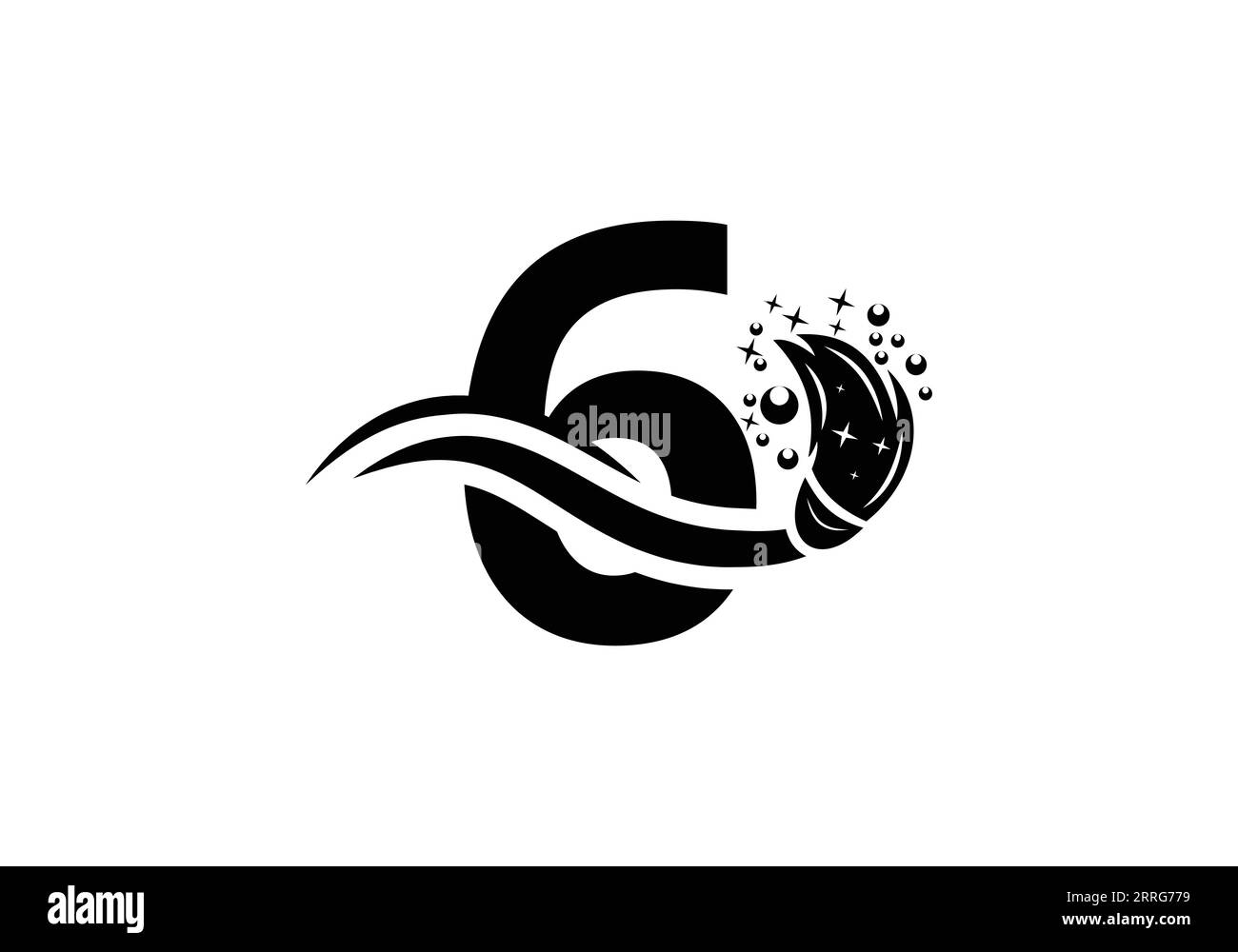 Letter 6 Cleaning Service Logo Design Concept With Clean Brush Symbol