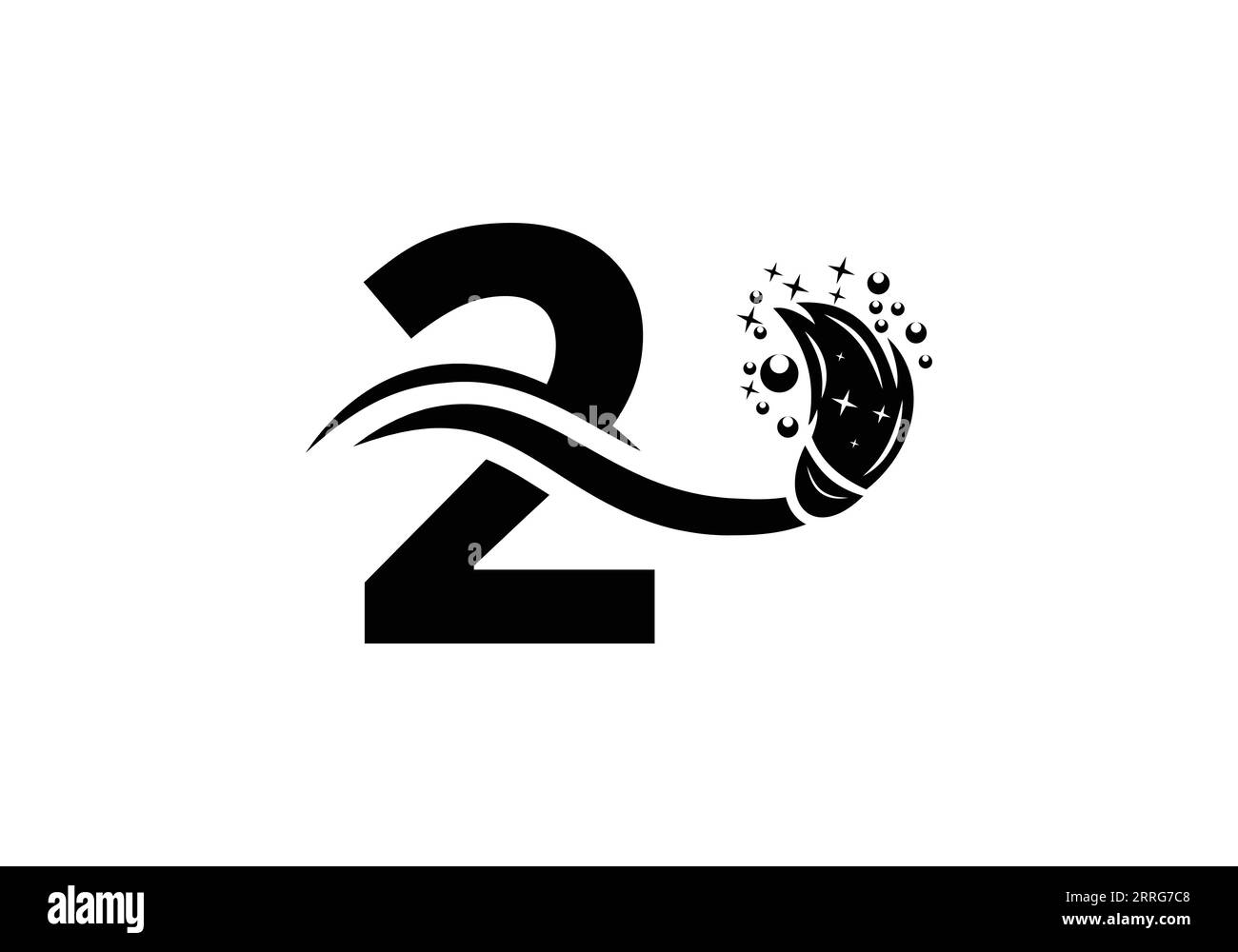 Letter 2 Cleaning Service Logo Design Concept With Clean Brush Symbol