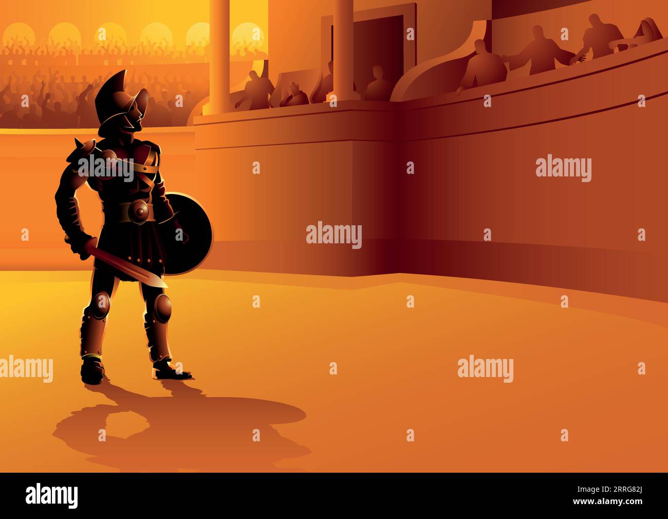 Vector illustration of ancient Rome gladiator posing in the arena Stock Vector