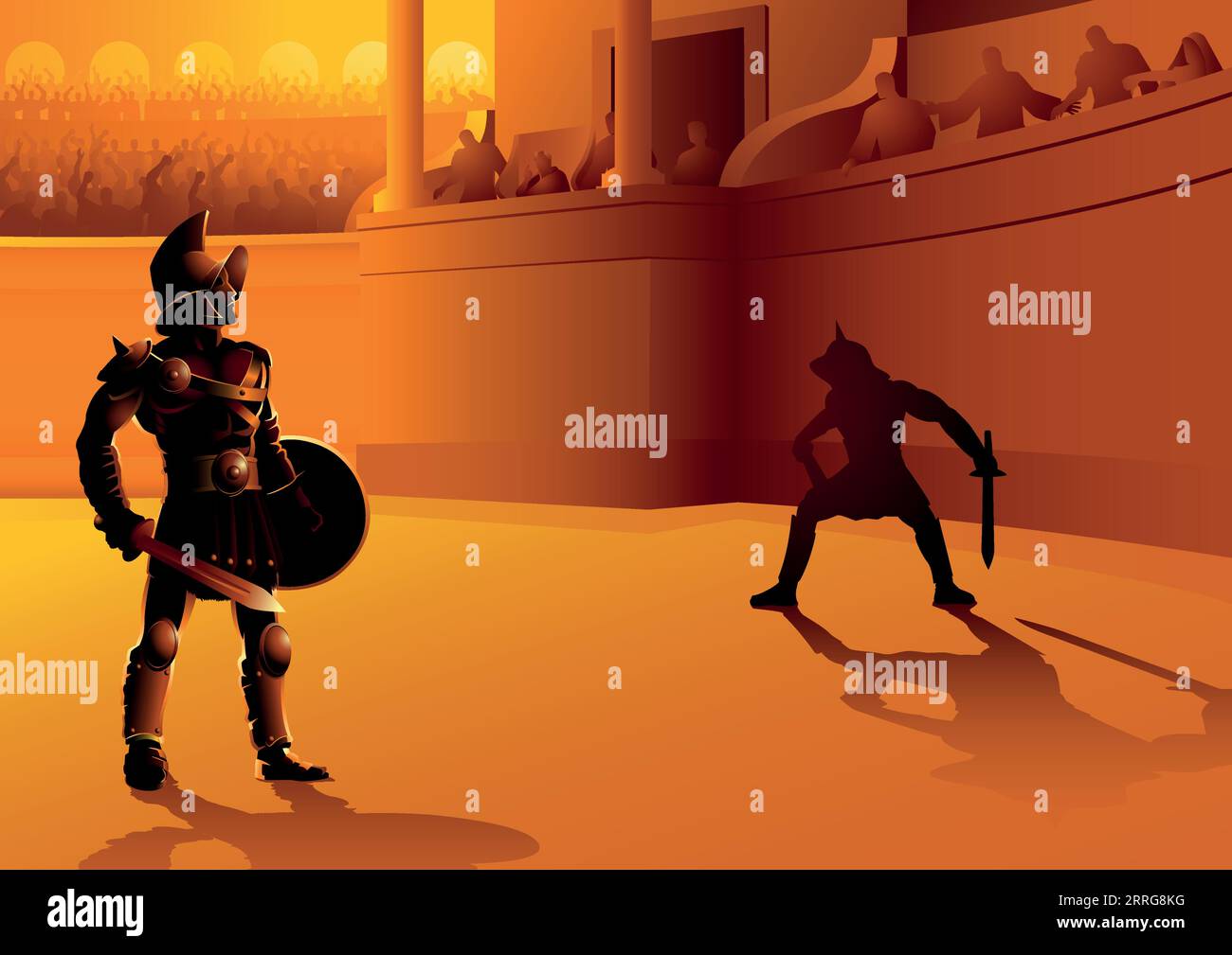 Vector illustration of ancient Rome gladiators in the arena Stock Vector