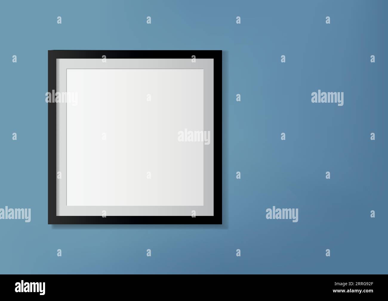 Vector illustration of photo frame on blue wall design template for