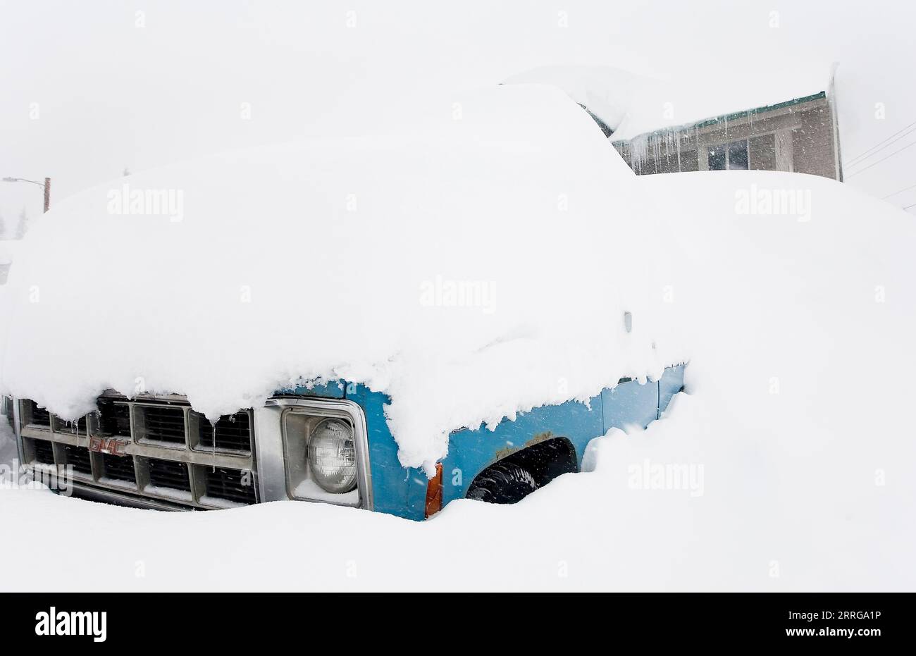 Snow-covered truck, Government Camp, Oregon. Stock Photo