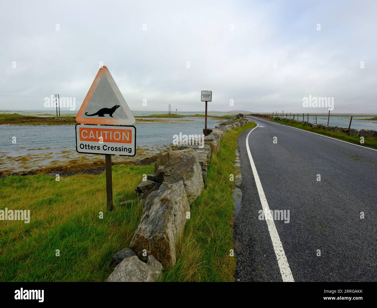 Otter Crossing point North Ford Causeway, Benbecula, Uist,  Hebrides, Scotland Stock Photo