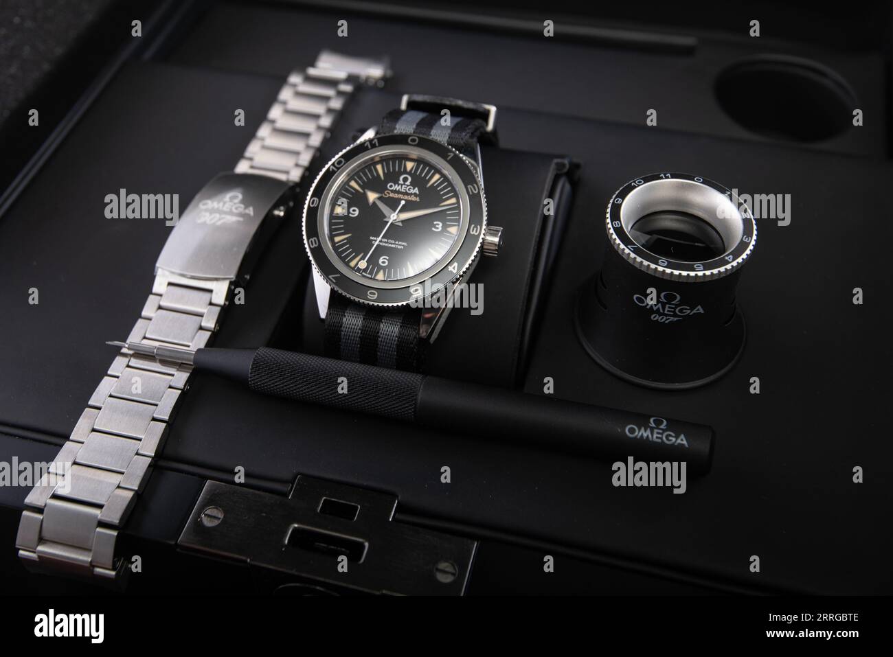 Omega Seamaster 300 James Bond Spectre Edition with ref. 233.32.41.21.01.001 BOXSET Stock Photo