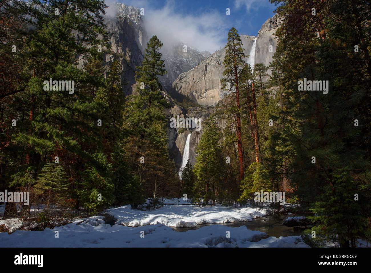 Yosemite Falls seen during winter in Yosemite National Park Stock Photo ...