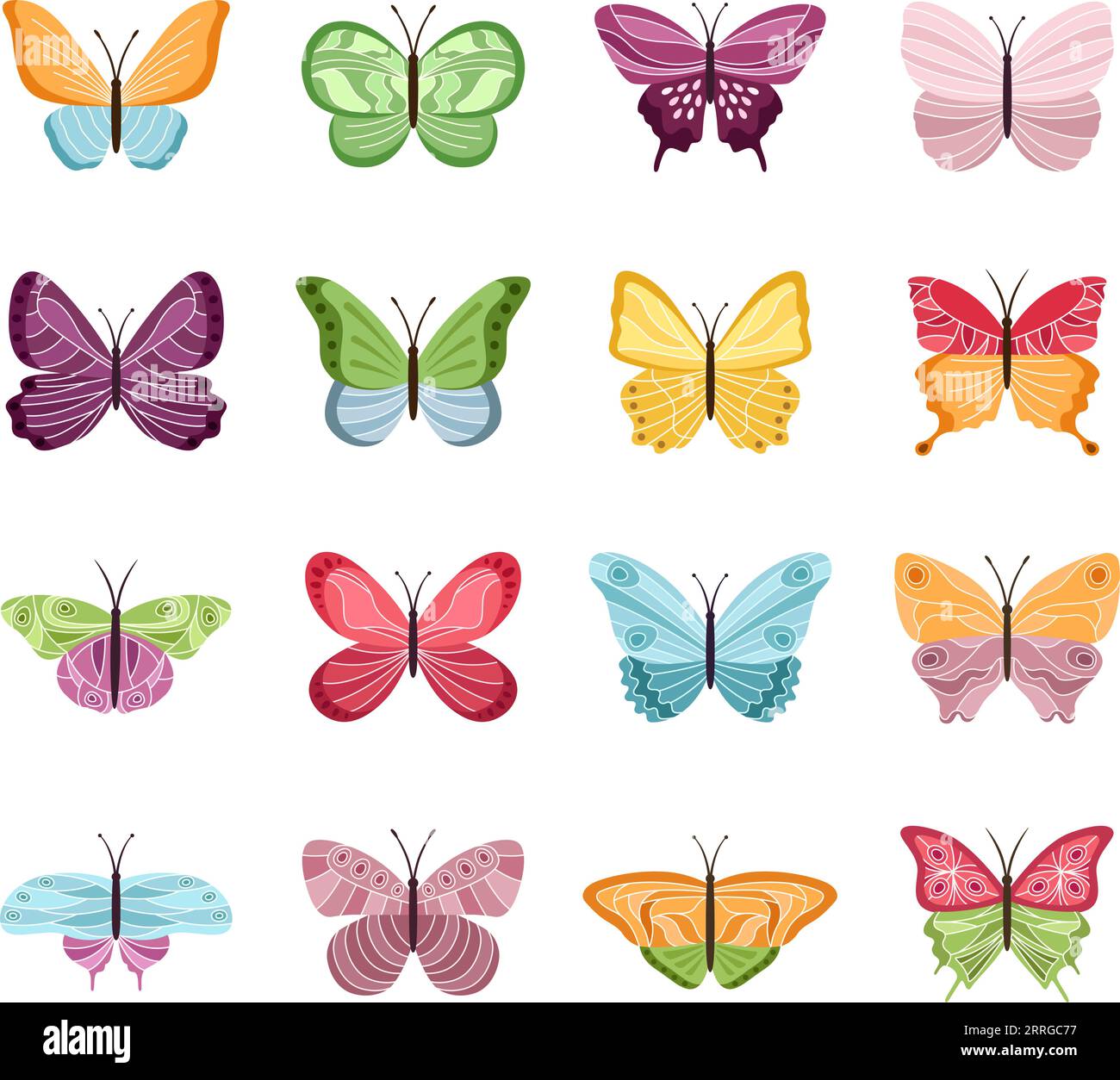 Set of color butterflies on white background, vector illustration Stock ...