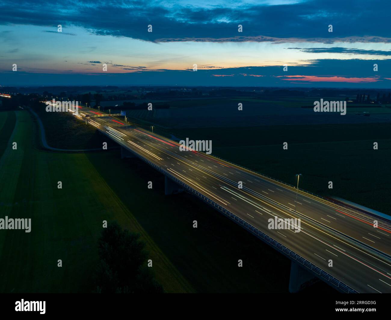 aerial shot of the A1 or E30 highway in the netherlands. This road