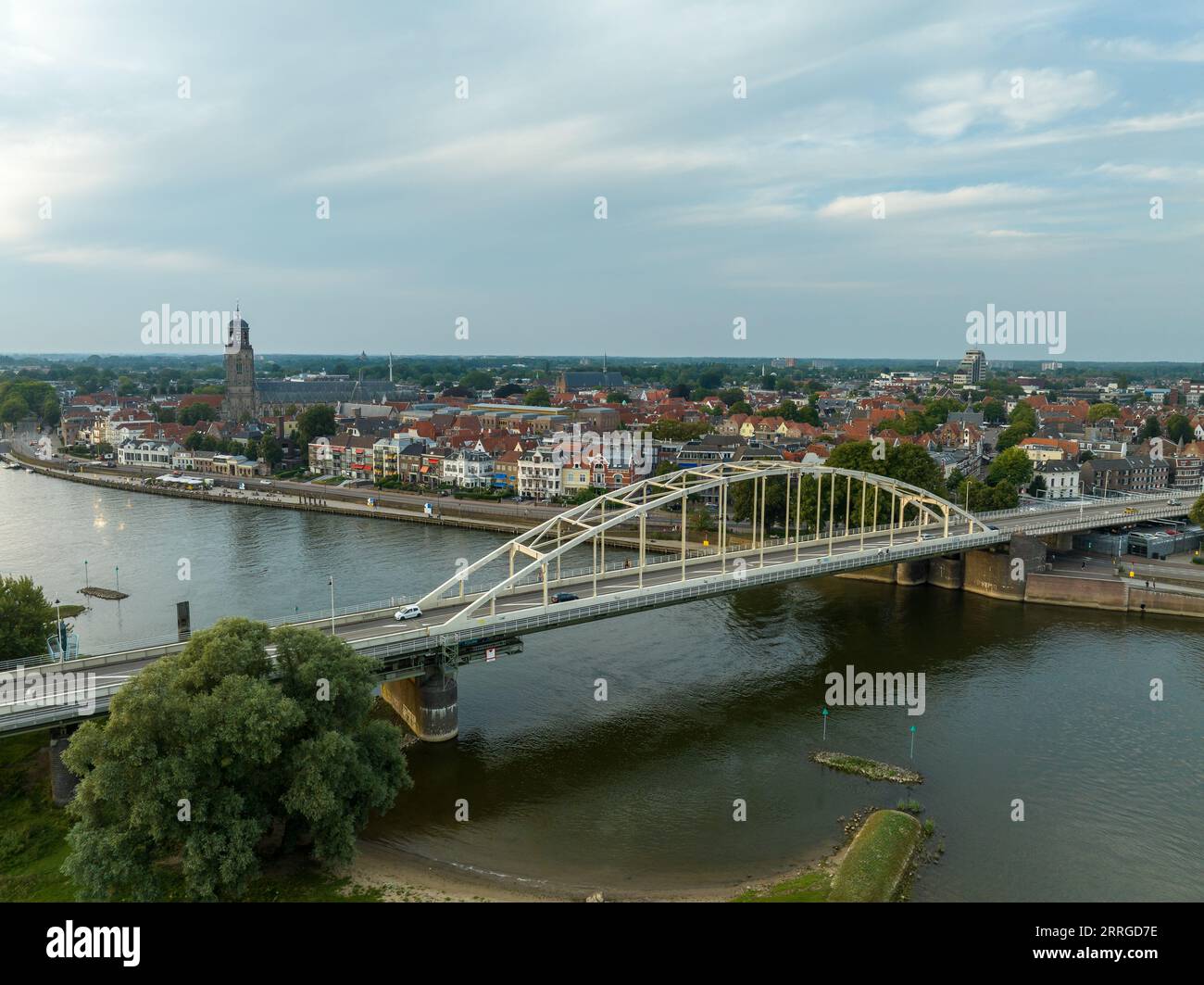 Wilhelmina bridge in Deventer, named after the former queen of the netherlands, crossing the Ijssel river. Stock Photo