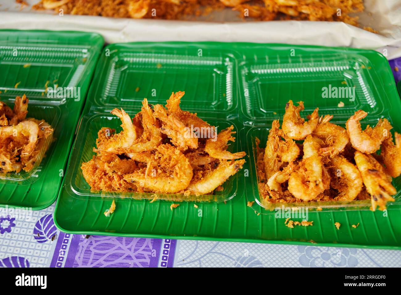 Crispy battered shrimp at street food Stock Photo