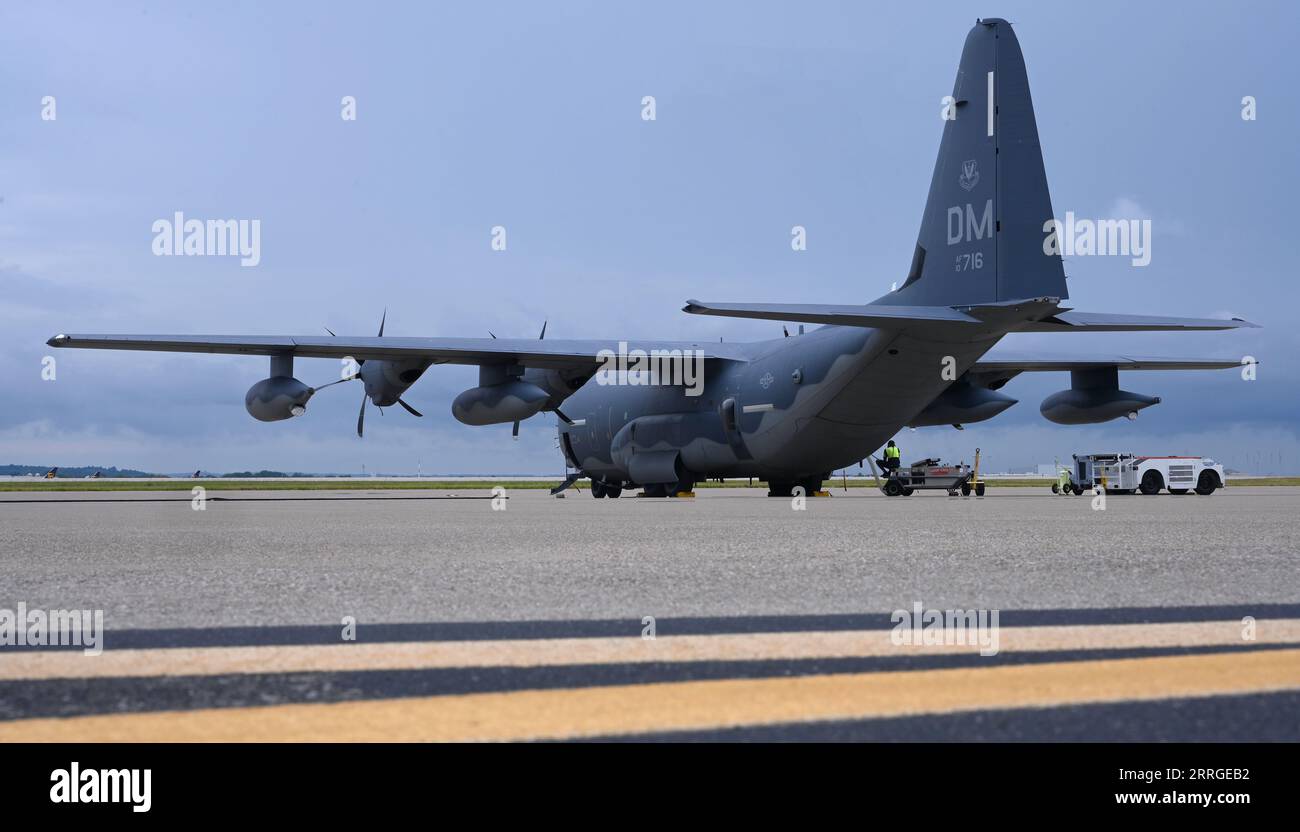 A U.S. Air Force HC130J Combat King II is prepped for routine flying