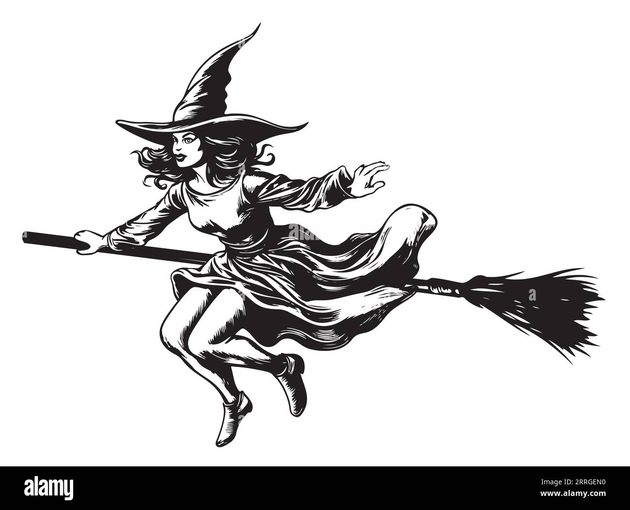 Witch flying cartoon sketch hand drawn Halloween Vector Stock Vector