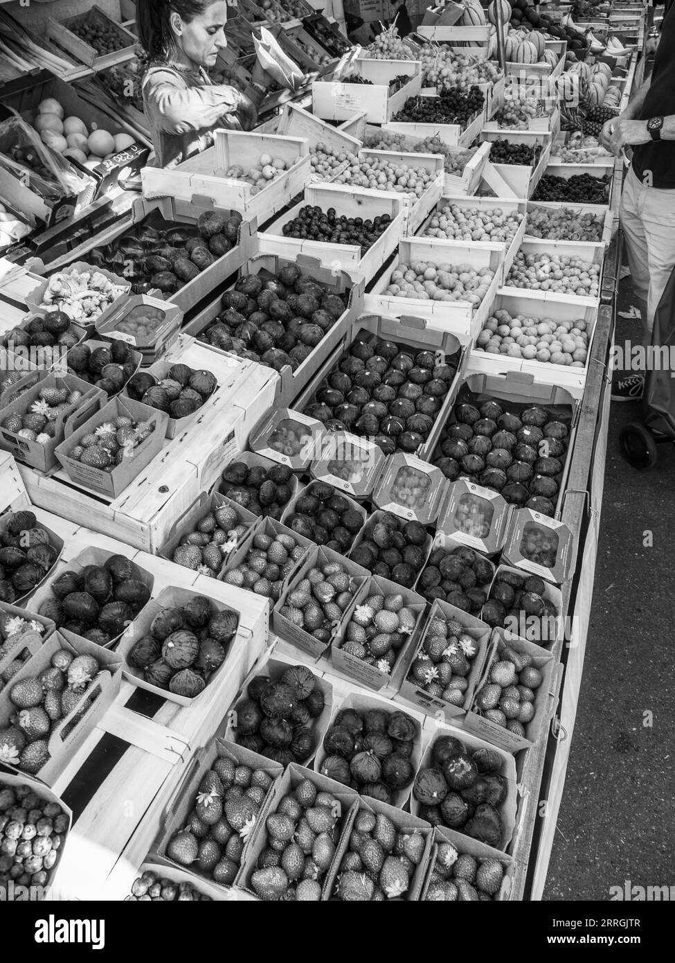 Black and White Organic Food Market, Paris, France, Europe, EU. Stock Photo