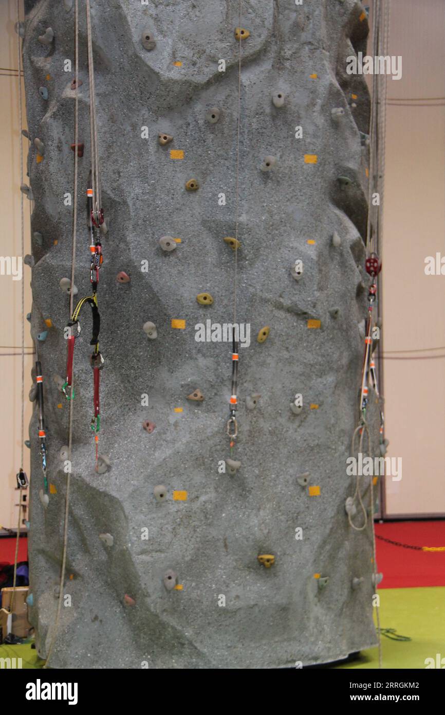 An Indoor Artificial Wall for Rock Climbing Practice Stock Photo Alamy