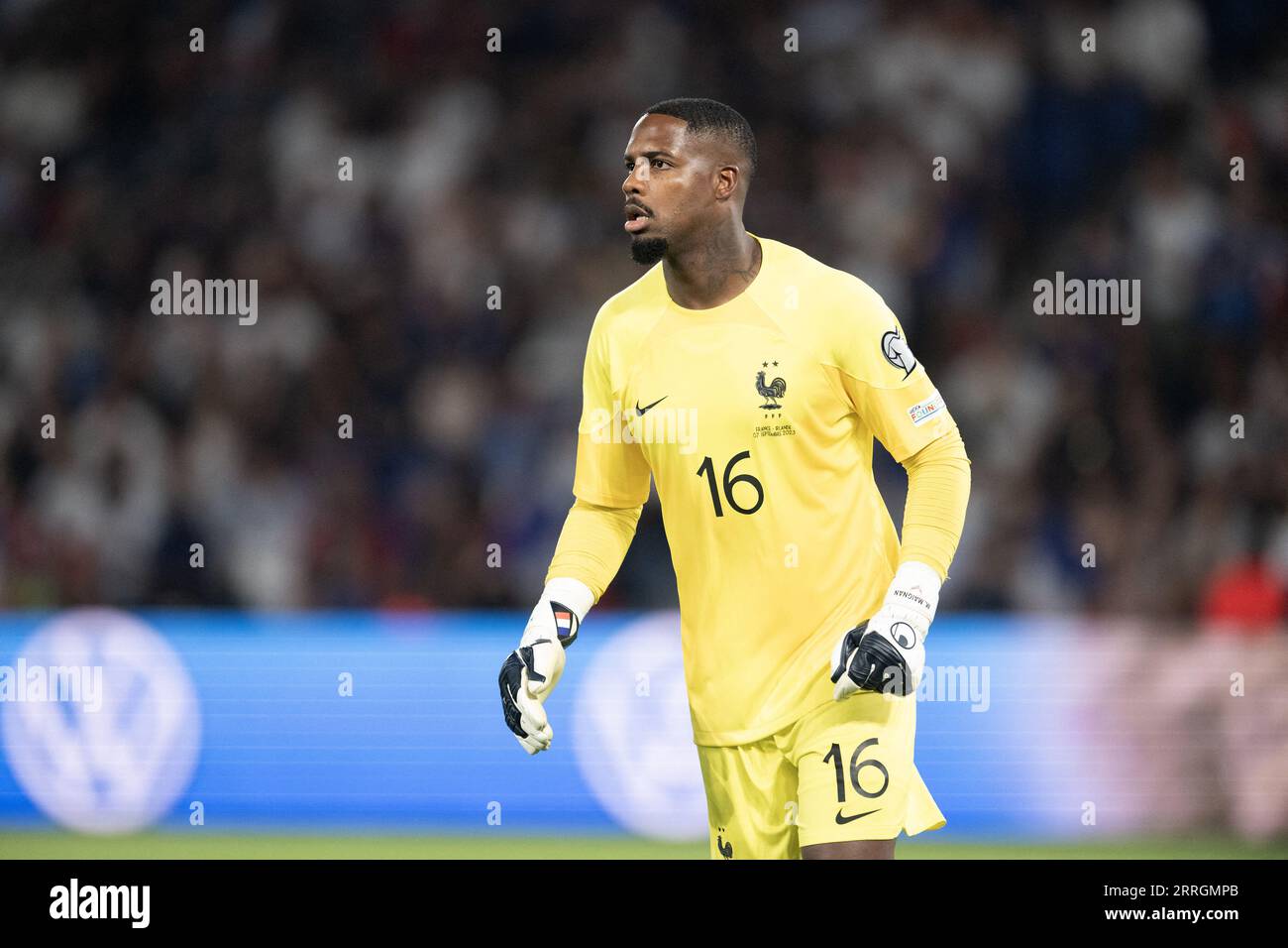 Paris, France. 02nd Aug, 2023. France goalkeeper Mike Maignan in action