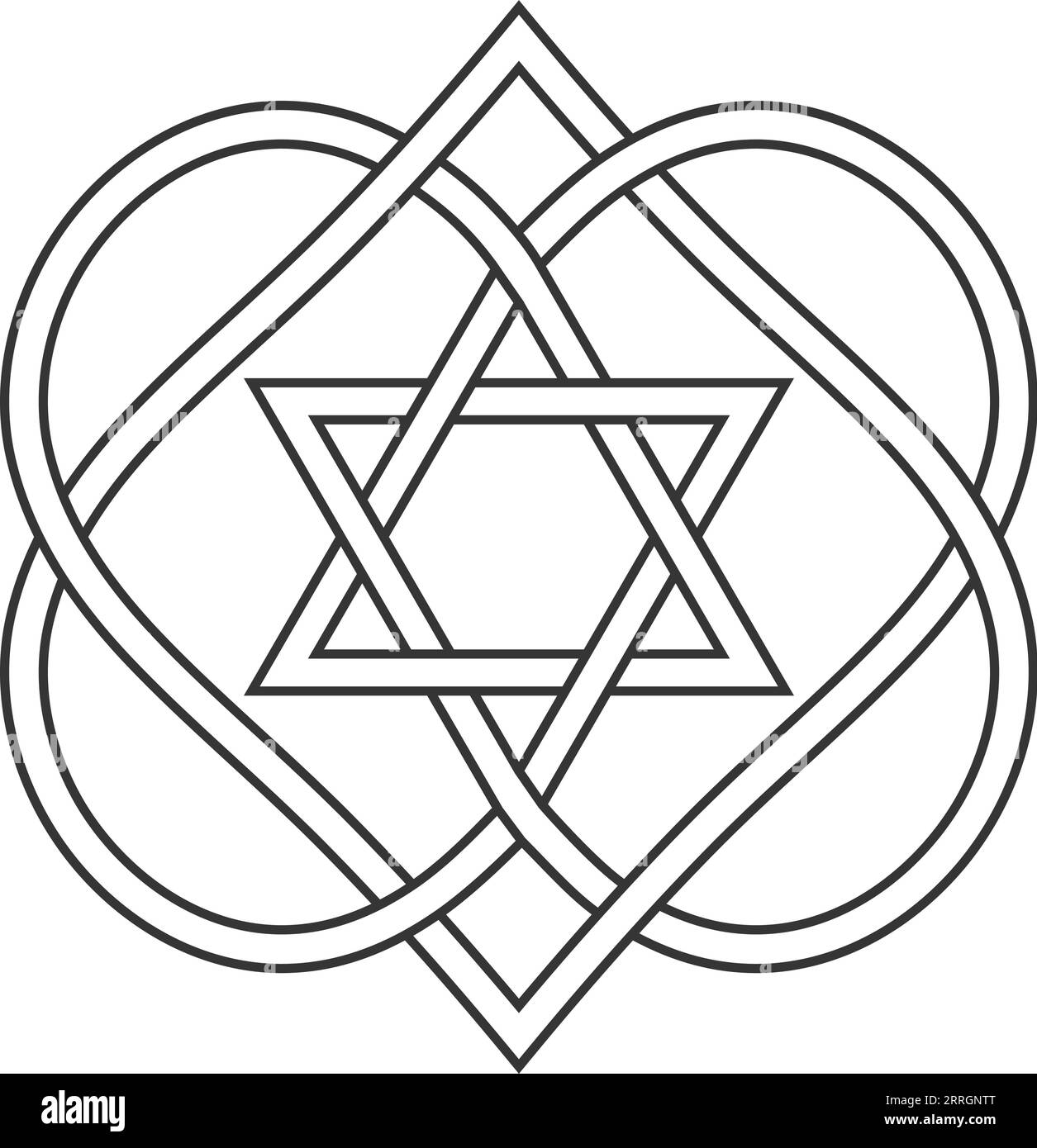 Celtic knot entwining hearts stars David, vector Jewish heart shape Stock Vector