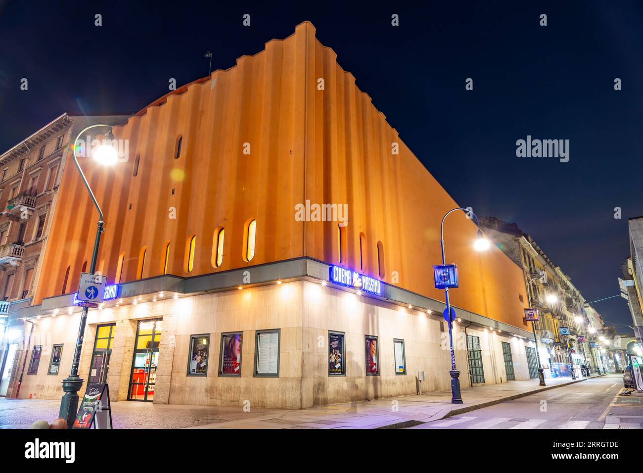 Turin, Italy March 27, 2022 Exterior view of Cinema Massimo, a classic cinema featuring