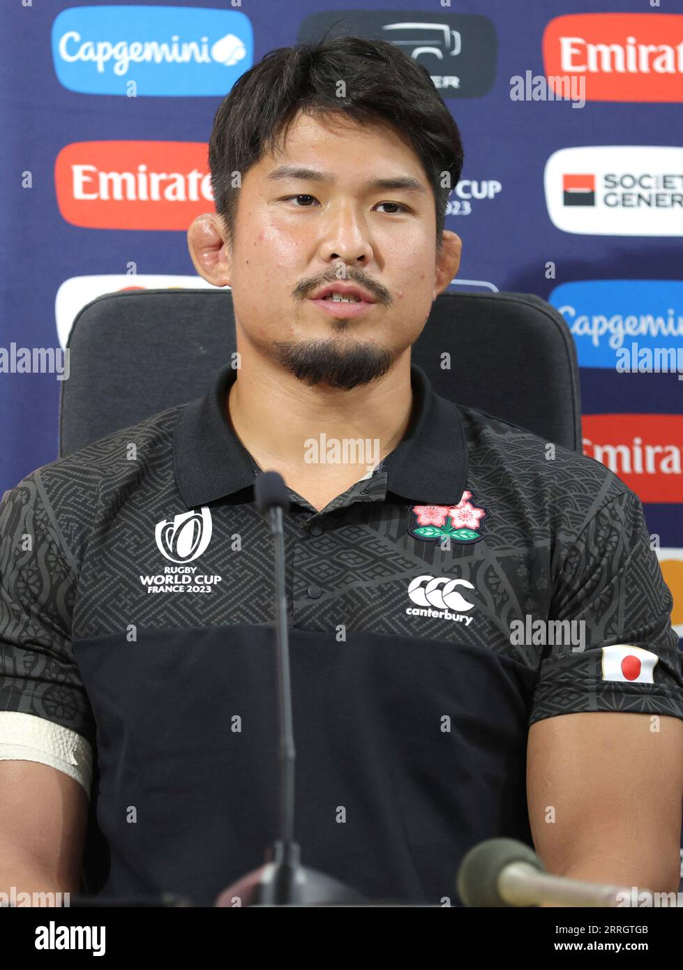 Kazuki Himeno of the Japanese national rugby union team (Cherry Blossoms,  Sakura  The Brave Blossoms) attends a press conference prior to their  first match of Pool D against Chile during Rugby