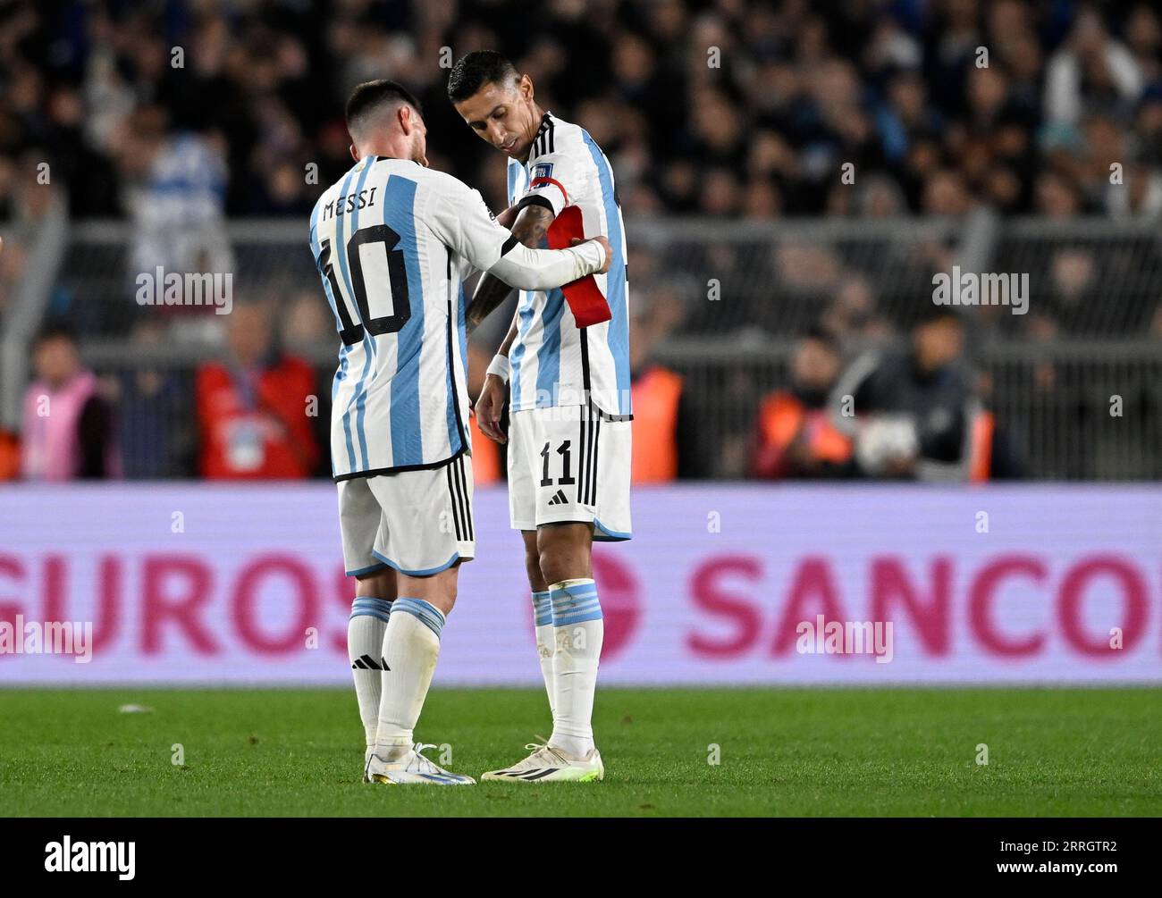 BUENOS AIRES, ARGENTINA - SEPTEMBER 07: Lionel Messi, Angel Di María Of ...