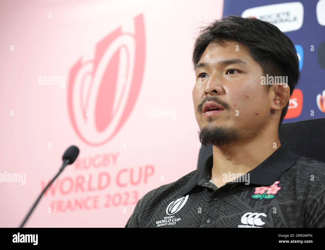 Kazuki Himeno of the Japanese national rugby union team (Cherry Blossoms,  Sakura  The Brave Blossoms) attends a press conference prior to their  first match of Pool D against Chile during Rugby