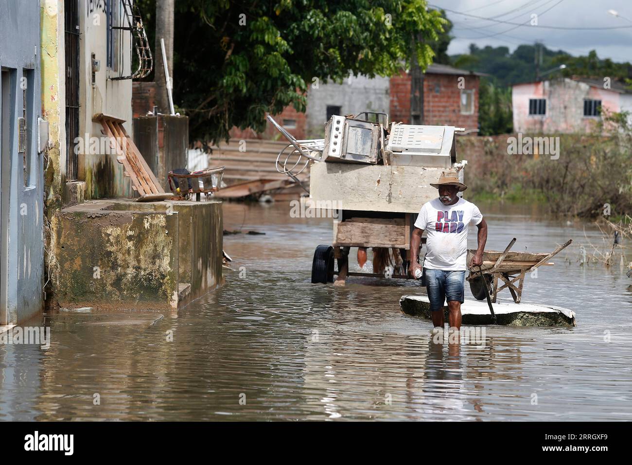 220603 -- RECIFE, June 3, 2022 -- A man walks on a flooded street after flooding caused by heavy rains in Uribeca, Recife, Brazil, June 2, 2022. The death toll from heavy rains last week in the Brazilian city of Recife and its metropolitan area has risen to 126, with two people still missing, the government of the northeastern state of Pernambuco said Thursday. Photo by /Xinhua BRAZIL-HEAVY RAINS-DAMAGES LucioxTavora PUBLICATIONxNOTxINxCHN Stock Photo