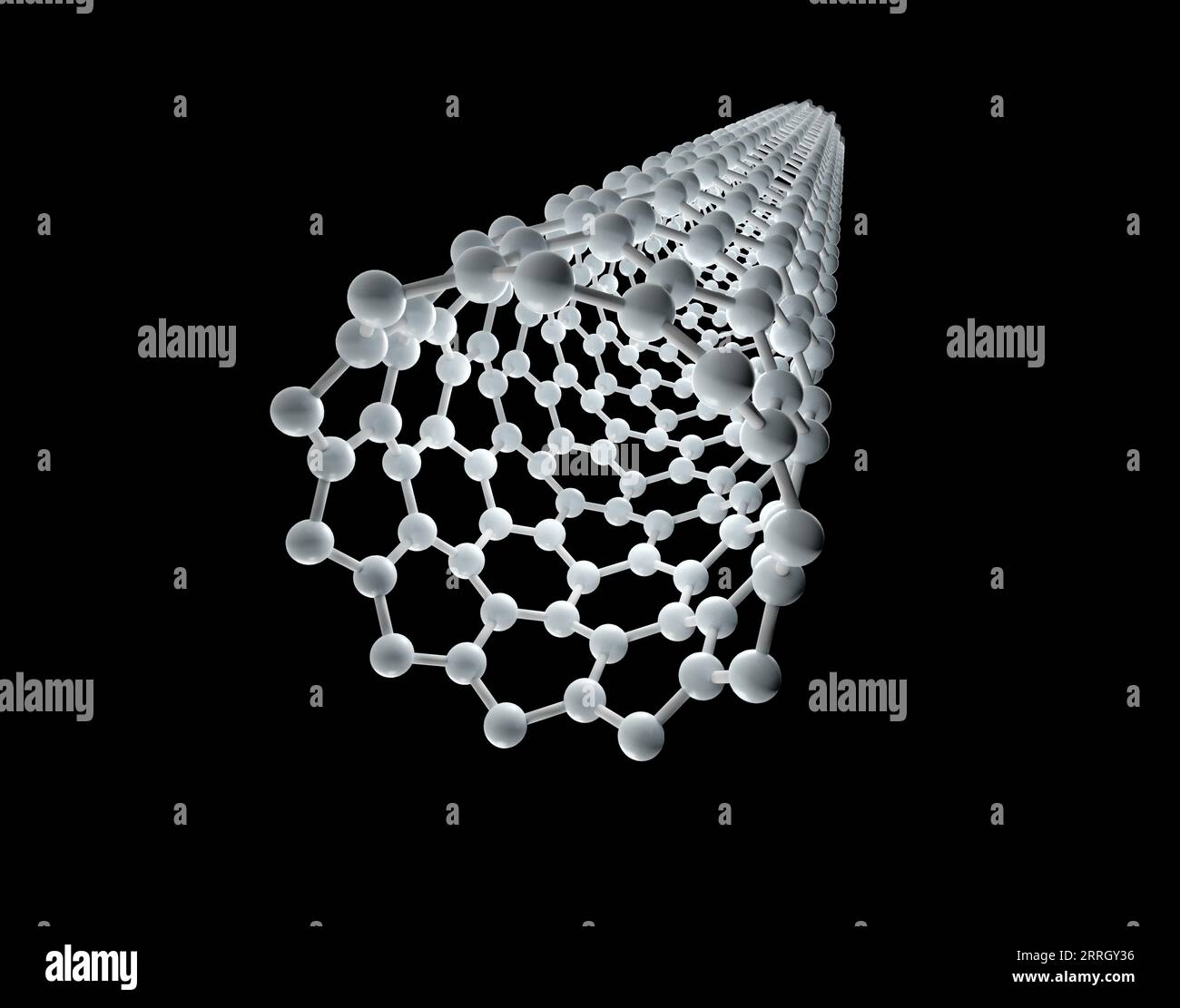 A 3D rendering of a molecular model of a carbon nanotube isolated on a ...