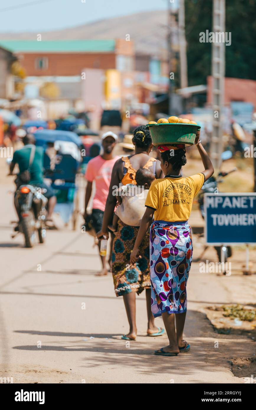 Miandrivazo, Madagascar - November 2nd, 2022: A group of Malagasy people on the streets of Miandrivazo. Stock Photo
