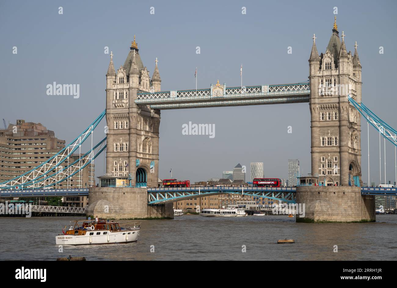 London, UK: Tower Bridge, a famous landmark in London. The bridge crosses the River Thames near to the Tower of London and was completed in 1894. Stock Photo