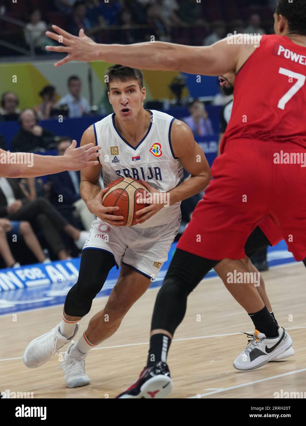 Manila, Philippines. 30th Aug, 2023. Bogdan Bogdanovic (L) of Serbia  competes during the Group B first round match between South Sudan and  Serbia at the 2023 FIBA World Cup in Manila, the