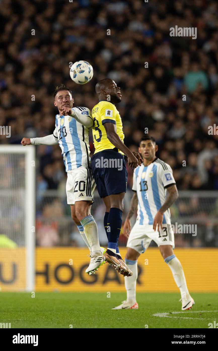 Buenos Aires, Buenos Aires, Argentina. 8th Sep, 2023. BUENOS AIRES, ARGENTINA - SEPTEMBER 7: Alexis Mac Allister of Argentina battles for the ball with Inner Valencia of Ecuador during the FIFA World Cup 2026 Qualifier match between Argentina and Ecuador at Estadio MÃ¡s Monumental Antonio Vespucio Liberti on September 07, 2023 in Buenos Aires, Argentina. (Credit Image: © Florencia Tan Jun/PX Imagens via ZUMA Press Wire) EDITORIAL USAGE ONLY! Not for Commercial USAGE! Stock Photo