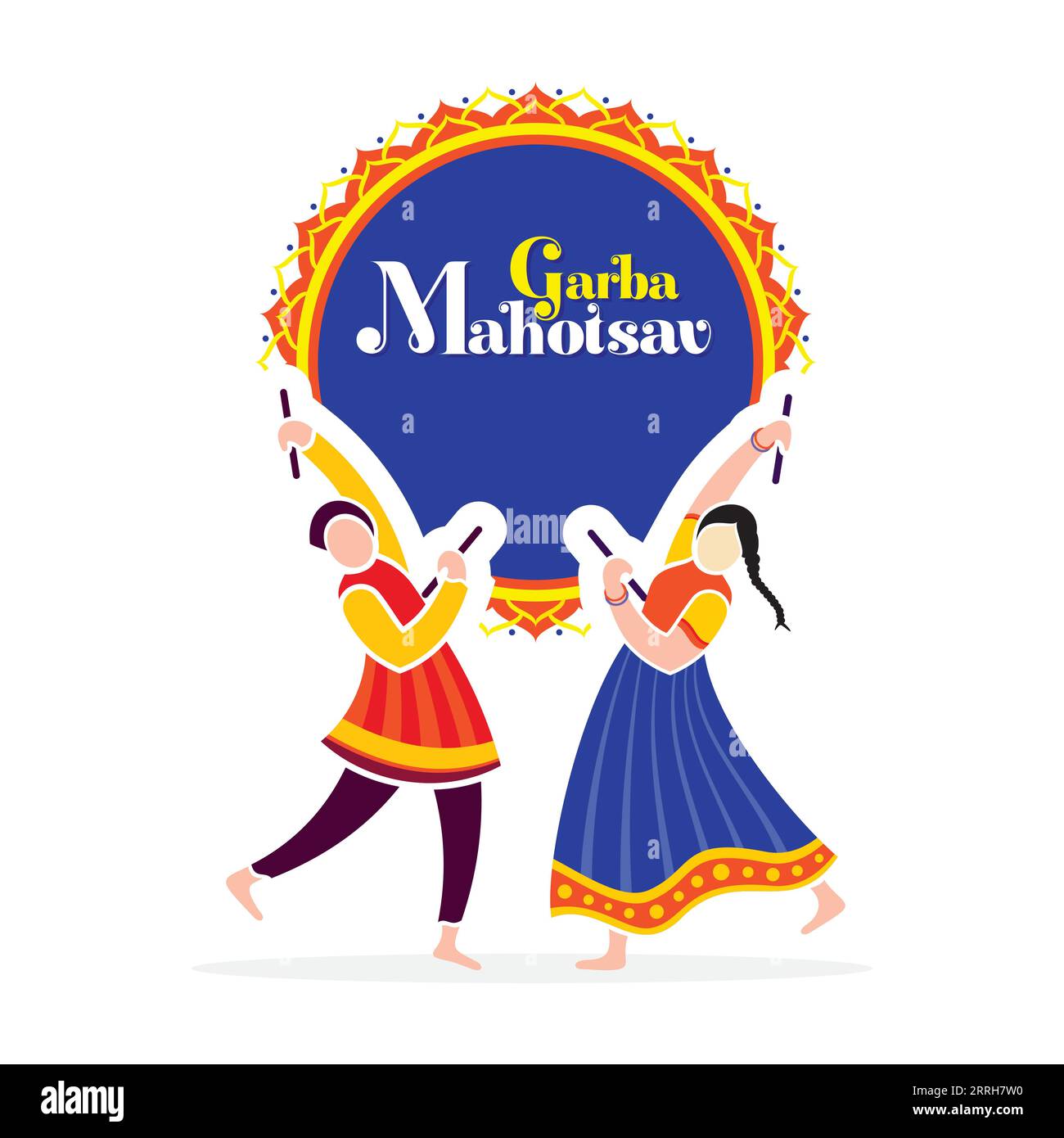 Illustration of Garba and Dandiya night in shubh Navratri Celebration for Navratri festival of