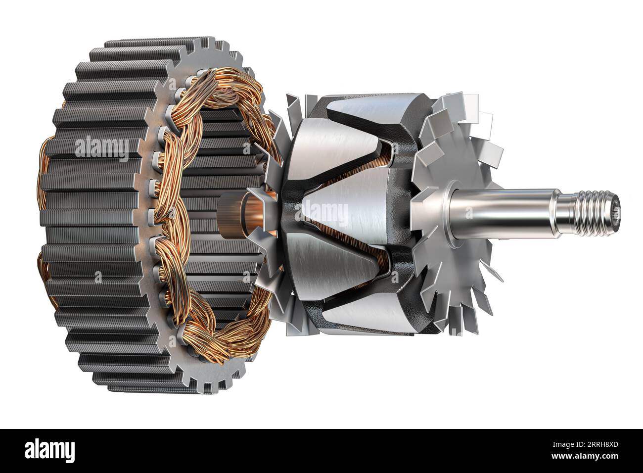 Rotor and stator of car alternator generator or electric motor isolated