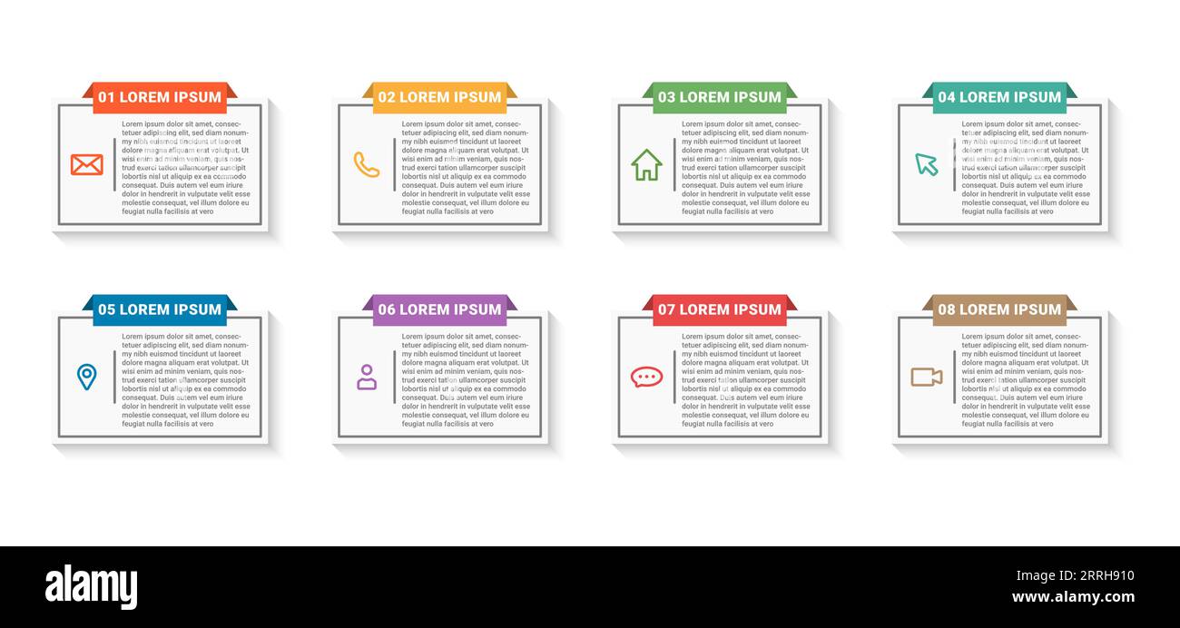 Rectangle minimal infographic of 8 step process. Use for presentation ...