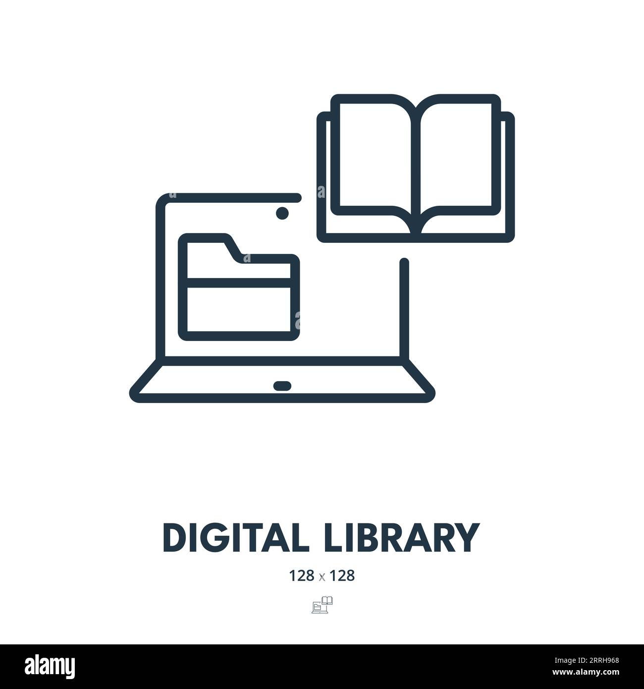 Digital Library Icon. Ebook, Reading, Education. Editable Stroke ...
