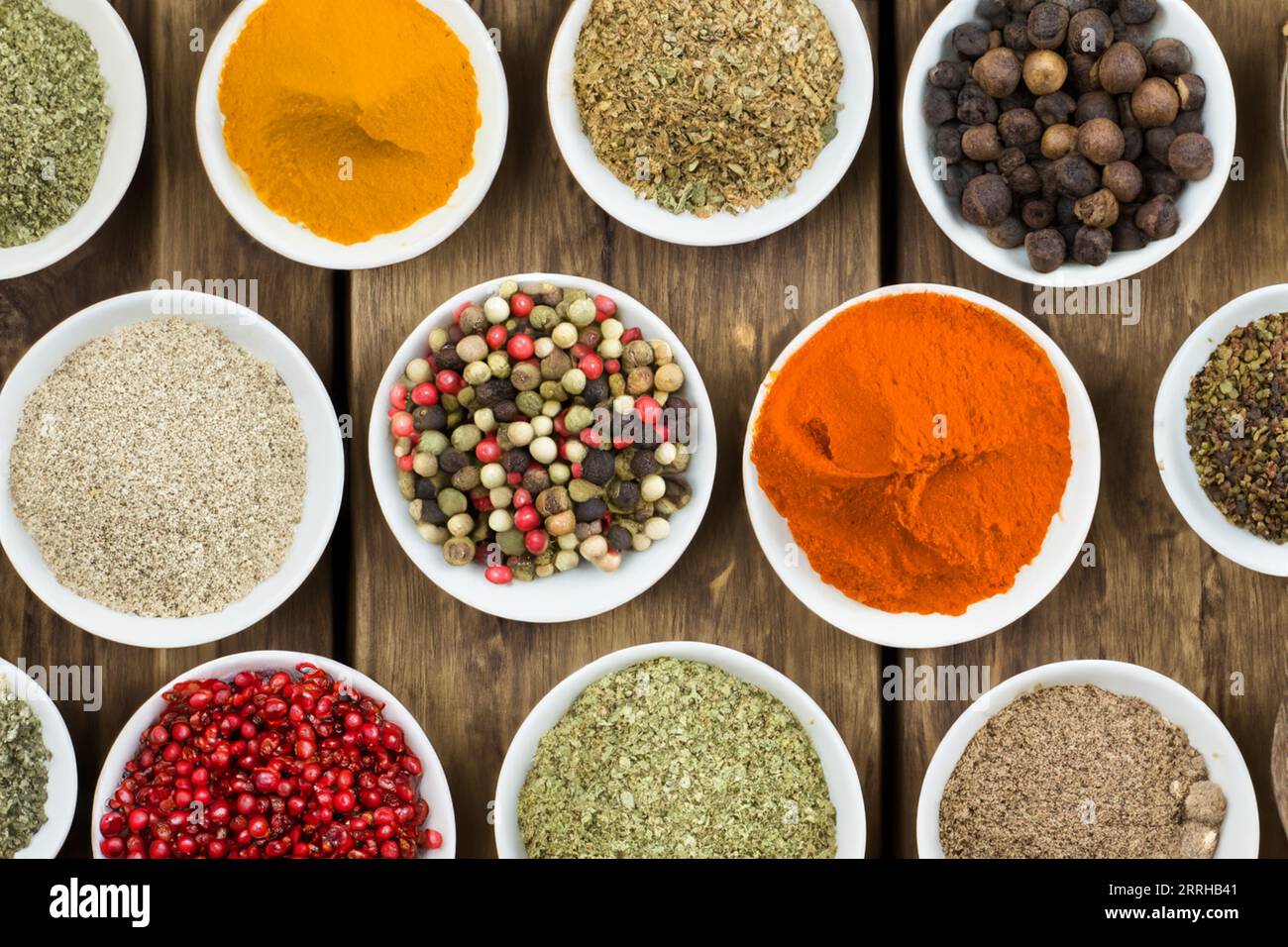 ancient spices on the wooden table Stock Photo