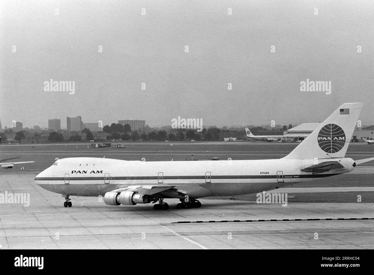 PanAm Boeing 747 "Jumbo Jet", side view of N753PA on taxiway, Heathrow